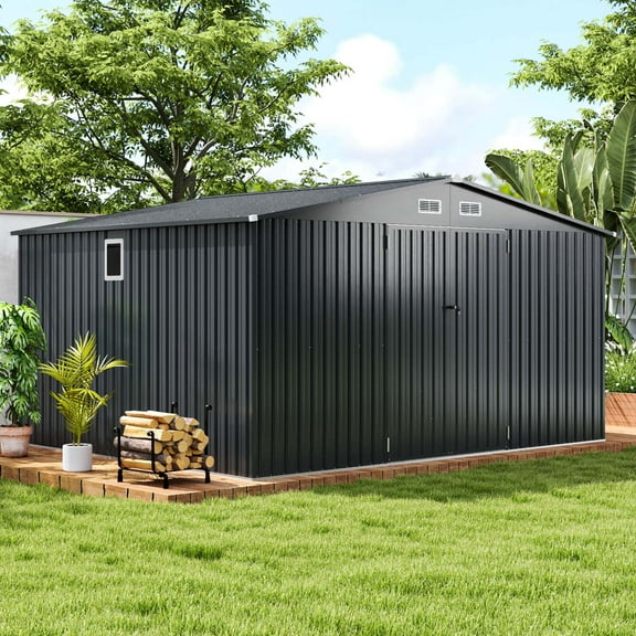 Costway 12 x 9.8 FT Outdoor Storage Shed All-Weather & Rustproof Galvanized Metal