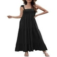 thumbnail image 2 of Women‘s Summer Boho Spaghetti Strap Square Neck Solid Color Ruffle A Line Beach Long Maxi Dress, 2 of 6