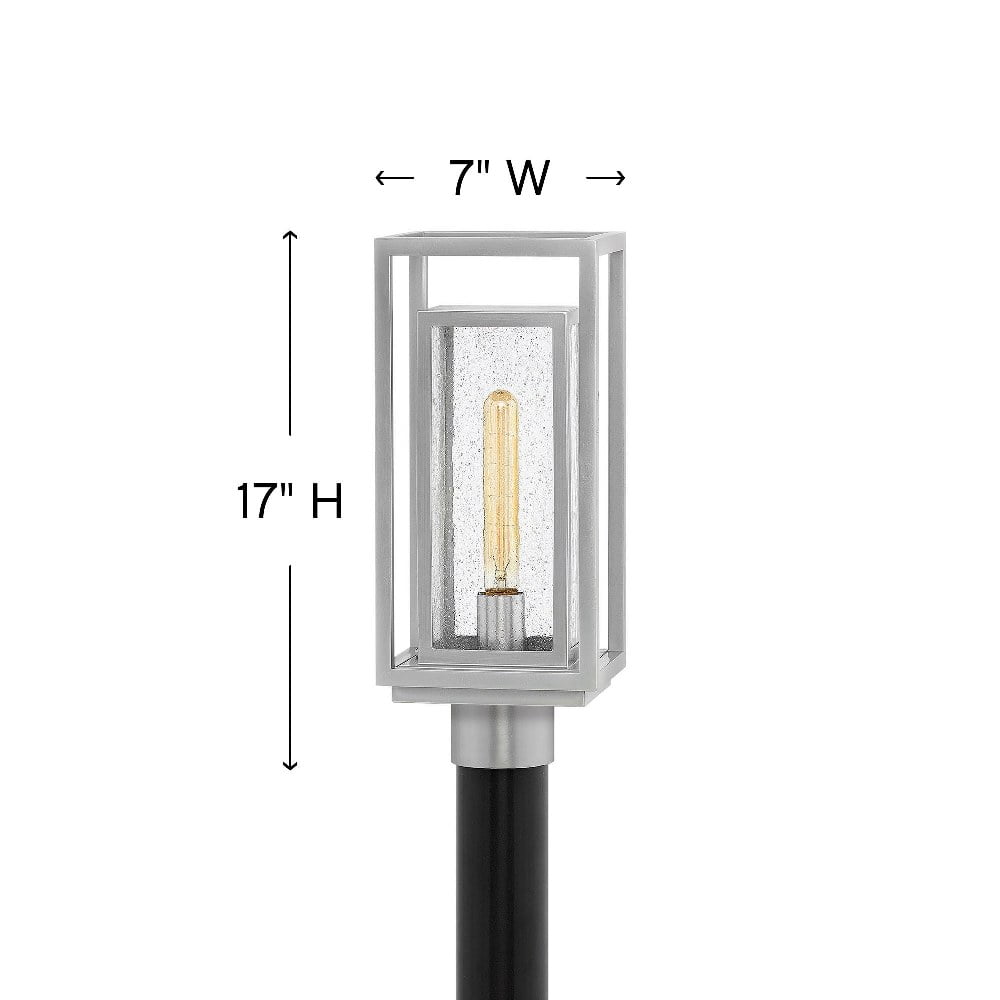 Double Frame 1-Light Medium Outdoor Post or Pier Mount Lantern in Black with Clear Seedy Glass 7 inches W X 17 inches H-Black Finish-E26 Medium Lamp