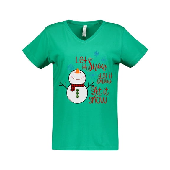Inktastic Christmas Let it Snow Cute Snow Man with Snowflakes Women's V-Neck T-Shirt