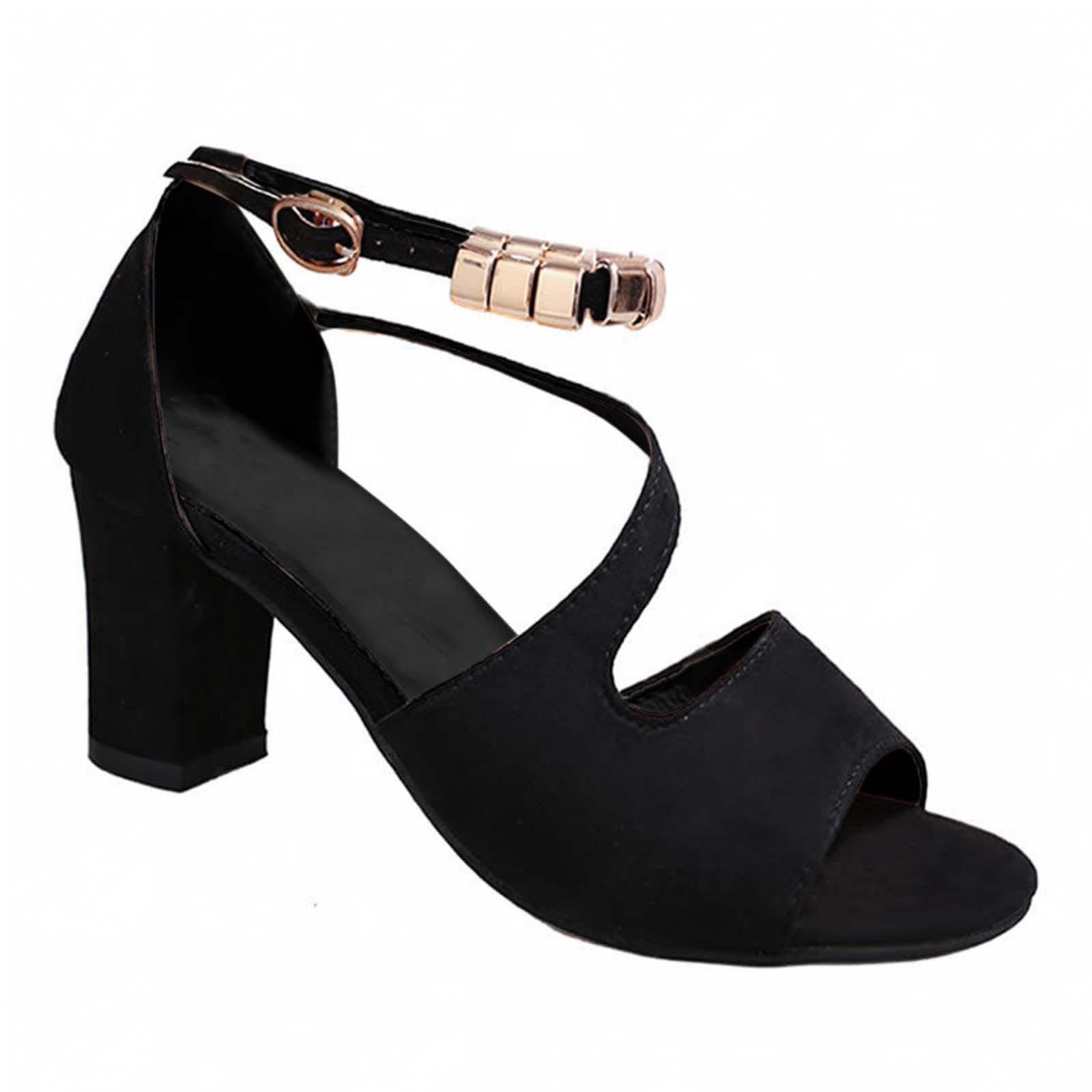 ABSOLEX Women's Open Toe Ankle Strap Sandals - Low Chunky Block Heel, Dressy & Comfortable