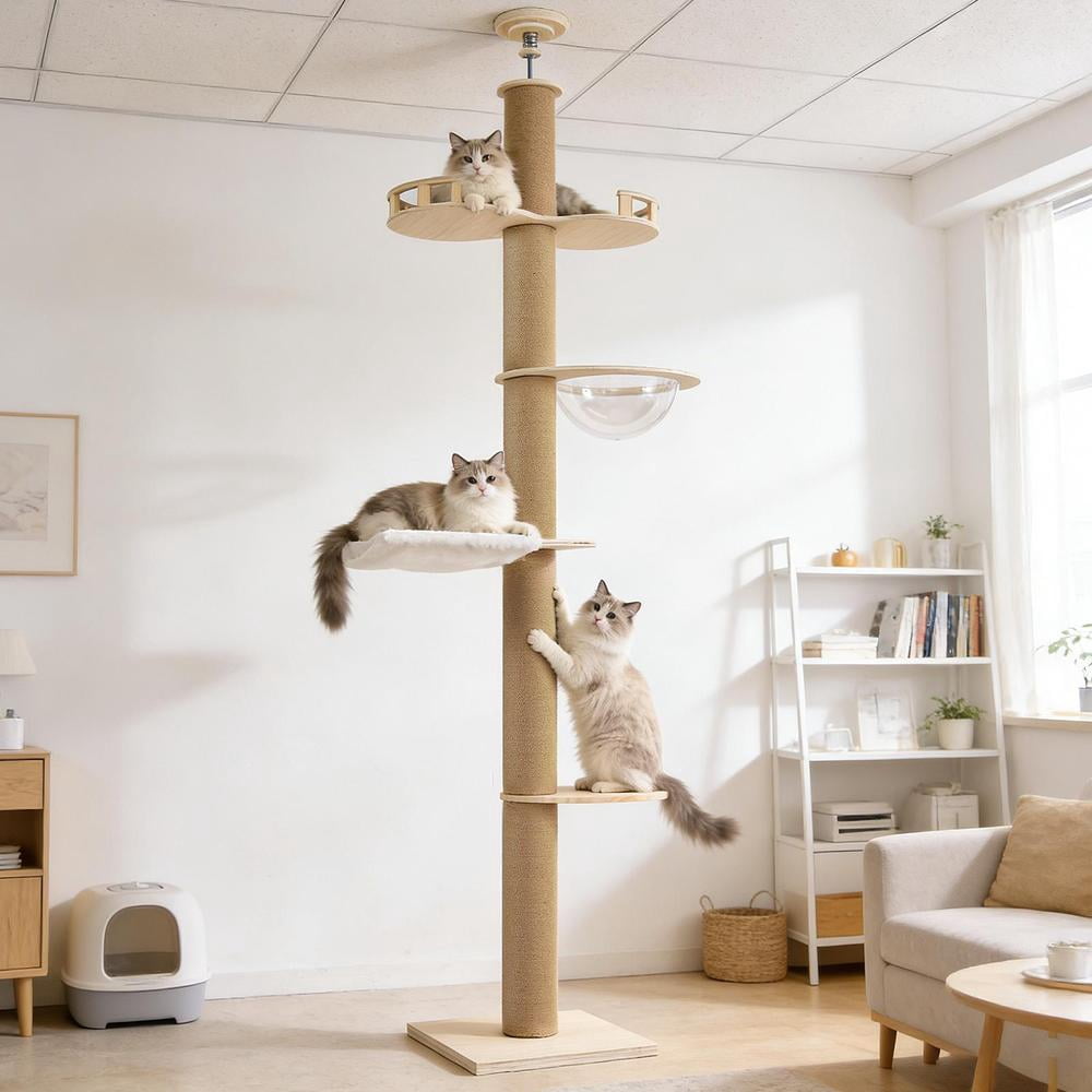 Floor to Ceiling Cat Tree, Tall Cat Tower with Lots of Scratching Posts, Designed for Large Cats, Indoor Cat Furniture Suitable for All Cat Sizes