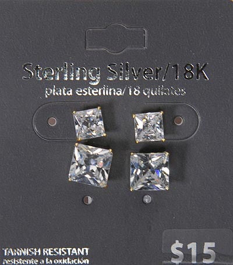 Forever New Square White CZ Stud Earrings Set 14.40 ct. t.w. in 18K Gold, Sterling Silver