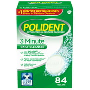 Polident 3 Minute Antibacterial Denture Cleanser Tablets, Triple Mint, 84 Count
