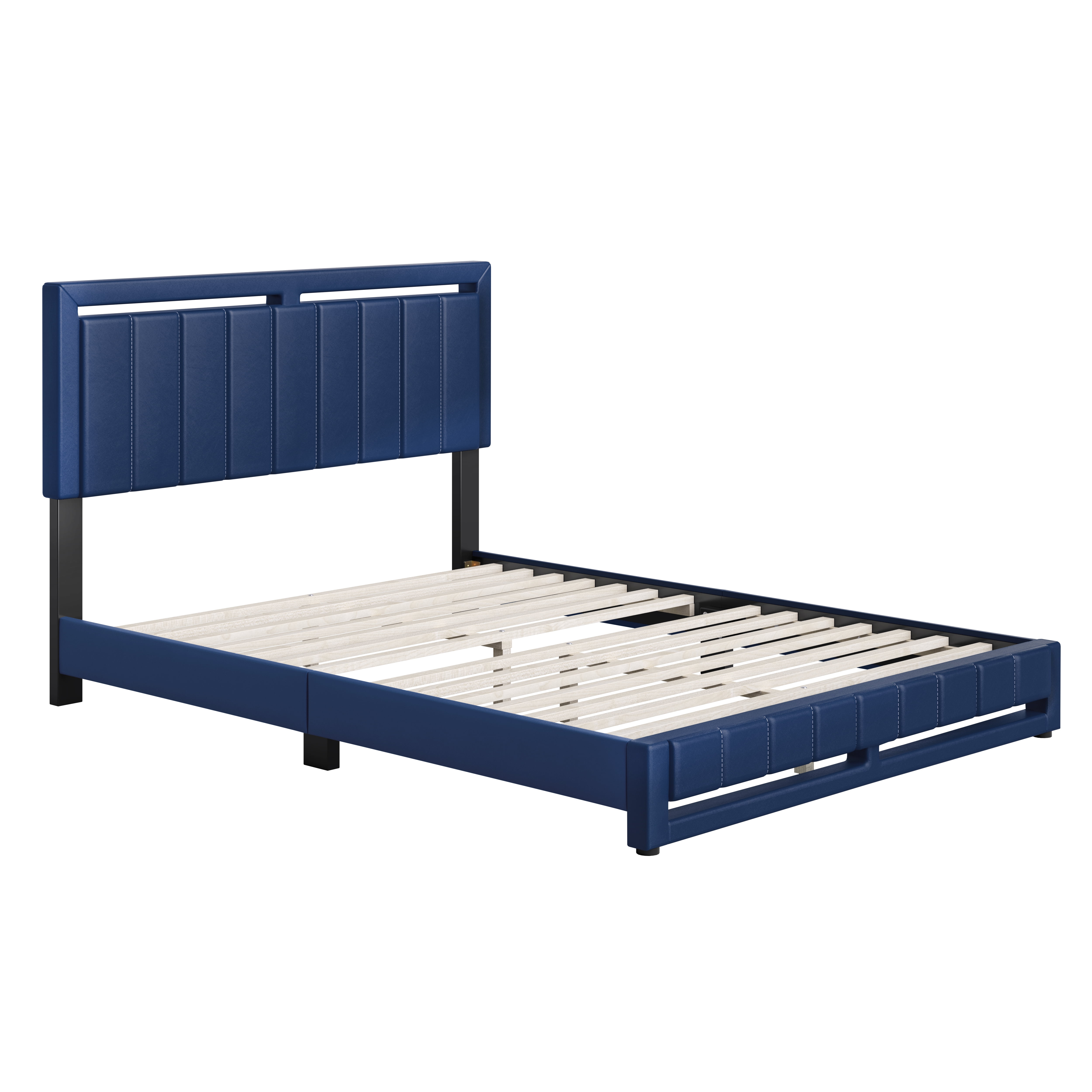 Boyd Sleep Beaumont Blue Faux Leather Full Size Fully Upholstered Platform Bed Frame with Adjustable Headboard