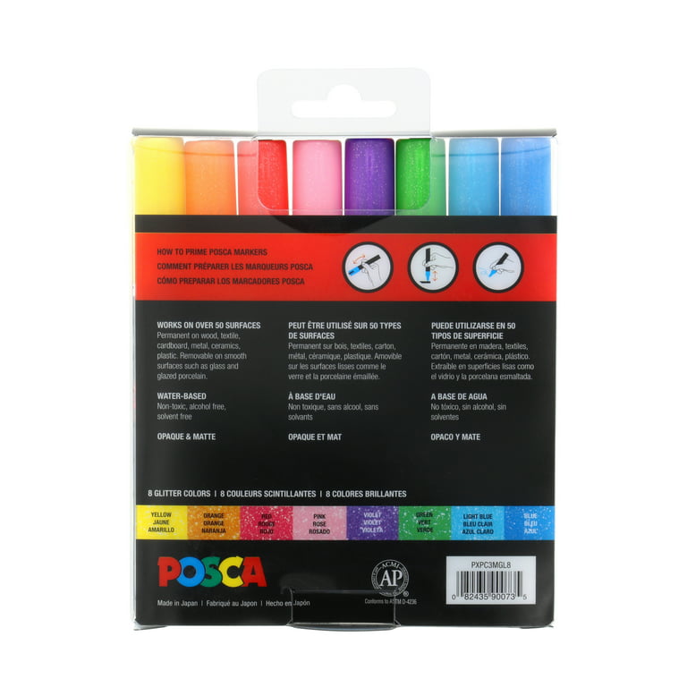 POSCA 8-Color Paint Marker Set, PC-3M Fine, Glitter Colors