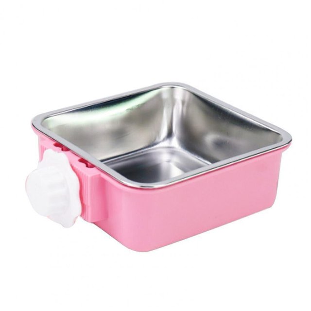Fixed Hanging Pet Feeder Stainless Steel Dog Bowl Cage Drinking Water FeederSmall He Qiyong unisex