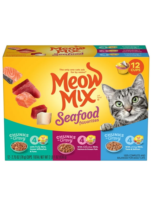 Meow Mix Savory Morsels Seafood Favorites Variety Pack, 2.75-Ounce Cans, Pack of 12