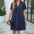 thumbnail image 5 of Women Dresses Plus Leisure Fashion Dresses New Loose V-neck Sexy Solid Short Sleeved Fashion Dresses Blue Trendy Skirt Size XL, 5 of 7