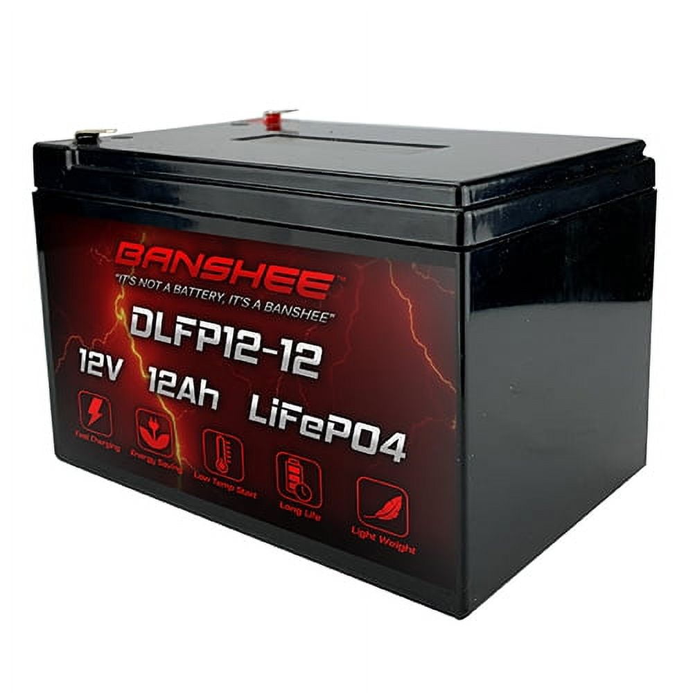 Banshee 12V 12Ah Lithium LiFePO4 Deep Cycle Battery, 3000+ Cycles Rechargeable Battery, Maintenance-Free Battery for Solar/Wind Power, Lighting, Power Wheels, Built-in BMS