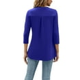 thumbnail image 5 of Women Fashion Wild T-Shirts Solid Color 3/4 Sleeve Button V-Neck Tops Spring Loose Casual Shirts Streetwear, 5 of 6