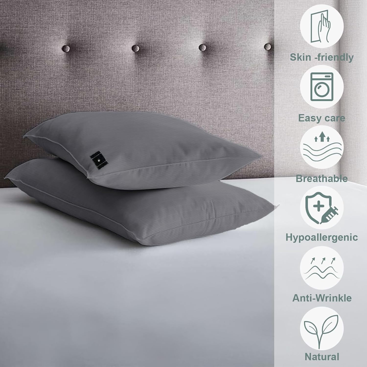 1PC Grounding Pillowcase 10% Silver Fiber+90% Cotton, Grounding at Home-Make You Healthier's Earth Connected Pillow Cover with 15ft Grounding Cord Included (Gray 20"X30")