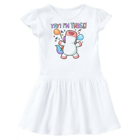 

Inktastic Yay! I m 3 Happy Unicorn with Birthday Balloons Gift Toddler Girl Dress