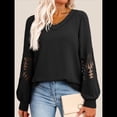 thumbnail image 4 of Blusas de Mujer con Cuello en V, Larga, Encaje, Elegantes, Informales, Modernas, de Gran Tamaño. Negro M, 4 of 7