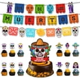 thumbnail image 2 of Decoración de Pastel con tema del Día de los muertos, pancarta de Calavera, pajitas, adornos para cupcakes, globo de aluminio de Calavera, decoraciones de mesa para fiesta de Halloween, 2 of 3