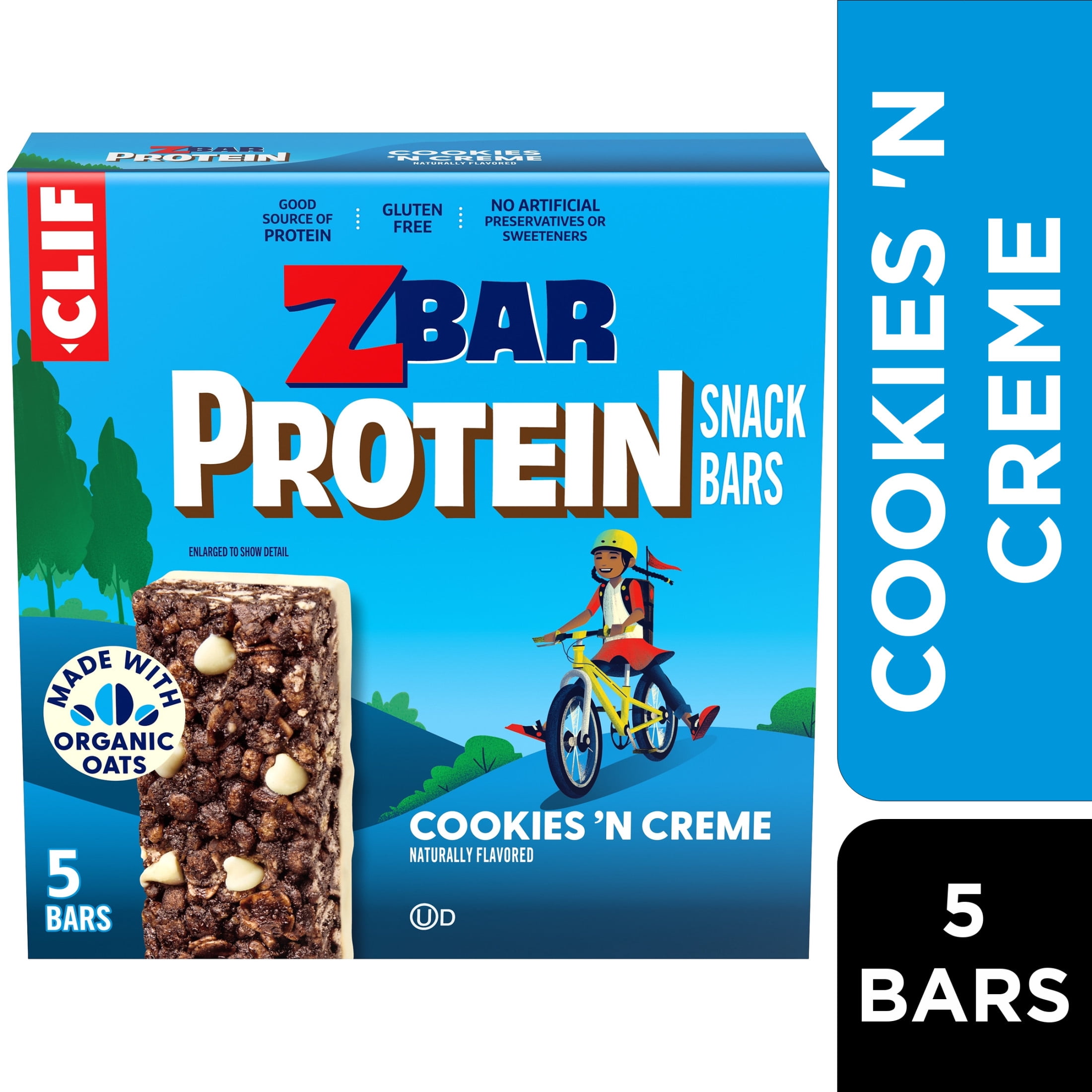 (3 pack) Zbar Protein Cookies 'n Creme Flavor Snack Bars, Gluten Free Protein Bars, Snacks for Kids, 5 count