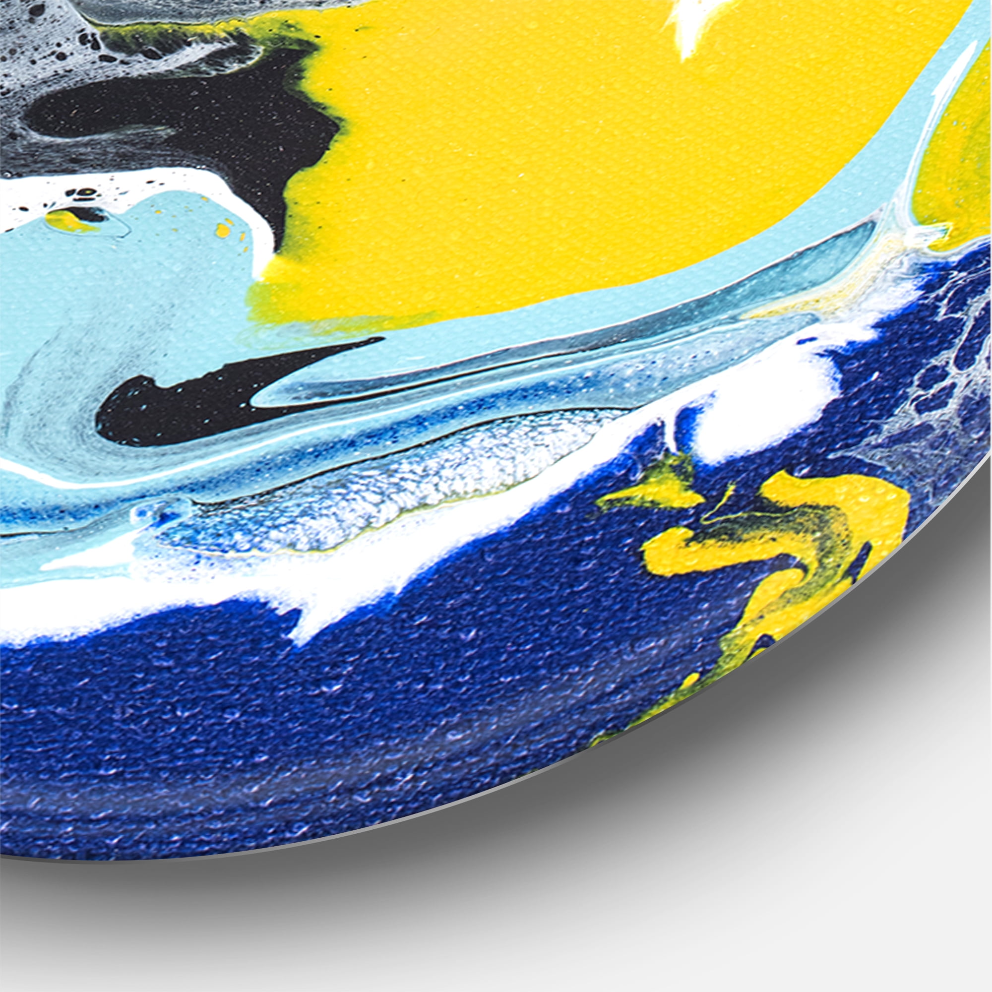 Designart 'Abstract Composition In Blue and Yellow VIII' Modern Circle Metal Wall Art 23x23 - Disc of 23