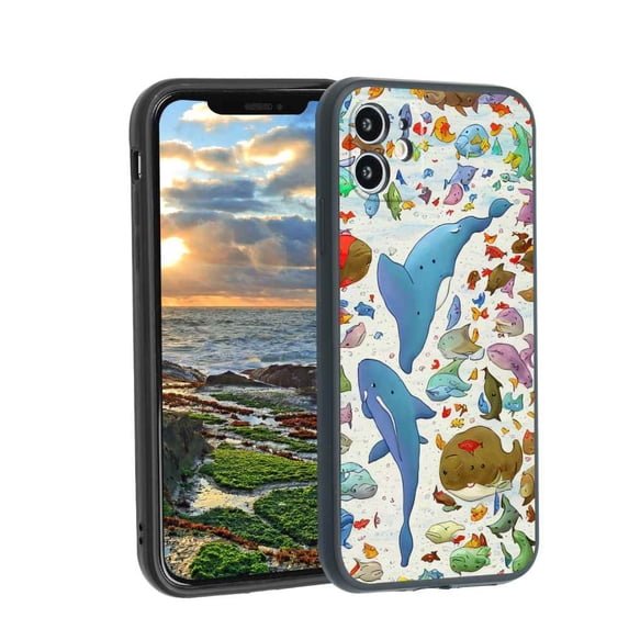 Compatible with iPhone 12 Phone Case, Whale-64-6-2 Case Men Women, Flexible Silicone Shockproof Case for iPhone 12