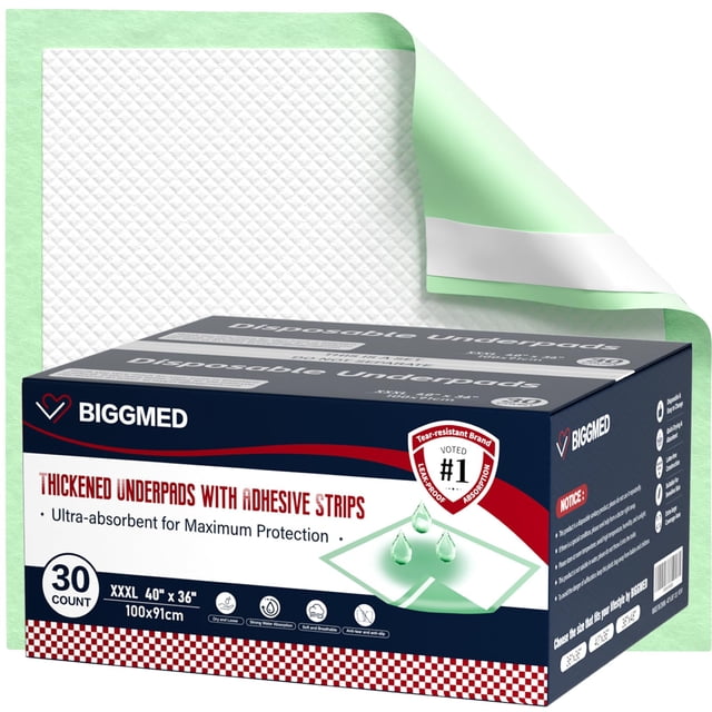 Almohadillas desechables BIGGMED extra grandes de 40 x 36 pulgadas (30 almohadillas)