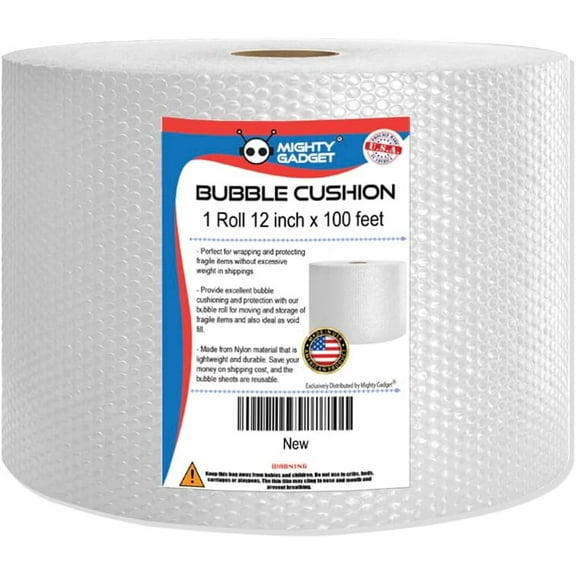 "Mighty Gadget 100 Feet Small Bubble Cushioning Wrap, 12"" Wide, Perforated for Extra Protection"