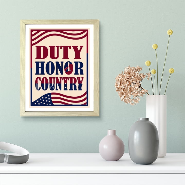 Designs ByLITA Duty, Honor, Country, 11 x 14 Wooden Wall Print (Framed) | USA Patriotic Decoration