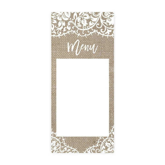 Koyal Wholesale Rustic Burlap and Lace Printable Wedding Paper Menu Cards for DIY Printer, Pack of 52