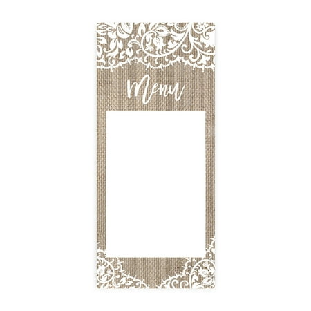 Koyal Wholesale Rustic Burlap and Lace Printable Wedding Paper Menu Cards for DIY Printer Pack of 52