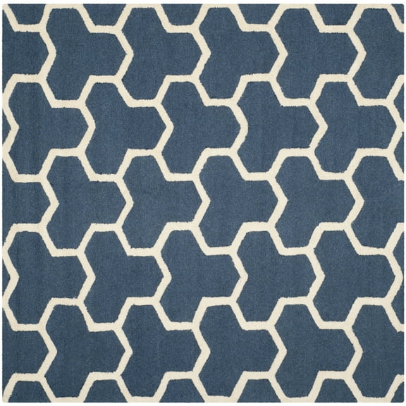 SAFAVIEH Cambridge Joshua Geometric Wool Area Rug, Navy Blue/Ivory, 8' x 8' Square