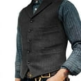 thumbnail image 3 of Huresd Men V-Neck Vest with Pockets Sleeveless Office Male Dressy Vintage Waistcoat Dark Gray 2XL, 3 of 3