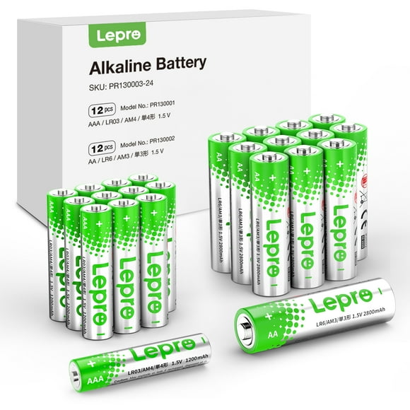 Lepro 24 Pack AA and AAA Batteries Combo Pack, High-Performance Alkaline Batteries, Included 12 Double AA Batteries & 12 Triple AAA Batteries, Long Lasting, Leak-Proof