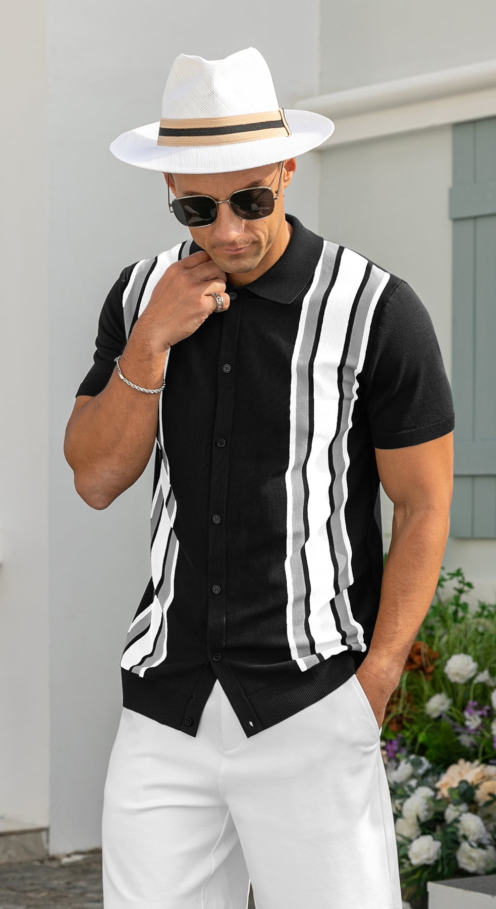 トップス 60's/Summer Knit Stripe Polo shirt/ILGWU 60's/Summer Knit Stripe Polo shirt/ILGWU