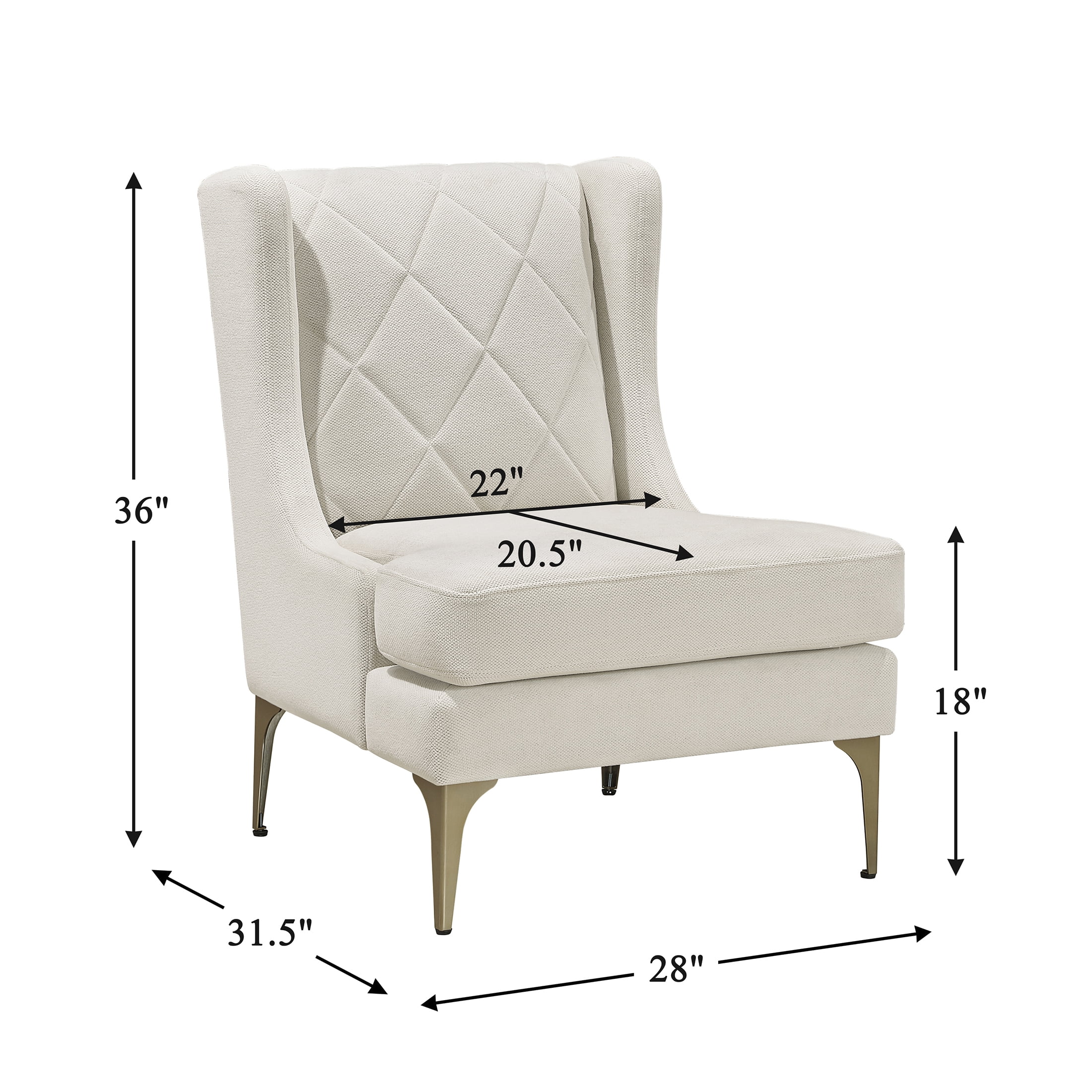 OakvillePark Emberhollow Chenille Wingback Accent Chair with Metal Legs, Taupe