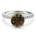 thumbnail image 3 of Gem Stone King 10K Two Tone Gold Brown Smoky Quartz and Lab Grown Diamond Engagement Ring for Women | 2.00 Cttw | Round 8MM | Gemstone Birthstone | Size 5, 3 of 6