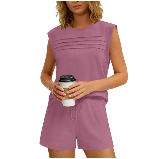 Mujeres de Color Sólido Manga Corta Delantera Plisada Cuello Redondo Y Pantalones Cortos para Yoga, Correr, Entrenamiento, Fitness Y Uso Diario