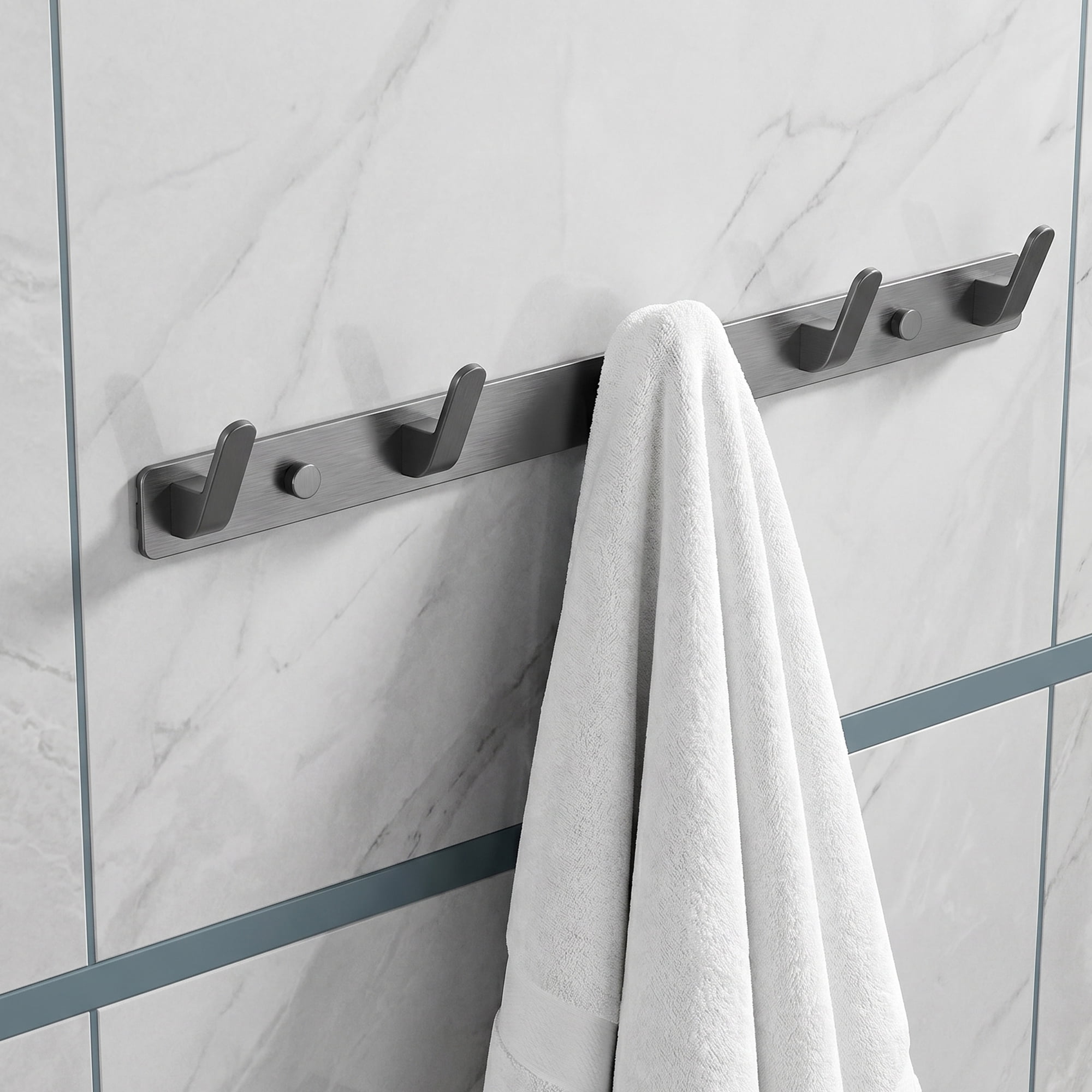 Unique Bargains Coat Rack Wall Mount for Entryway Bathroom Bedroom Gray 5 Hooks