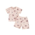 thumbnail image 2 of Aojekbee Toddler Girl Summer Outfit Hen/Dinosaur Print Short Sleeve Tops Elastic Waist Shorts 2Pcs Clothes Set, 2 of 10