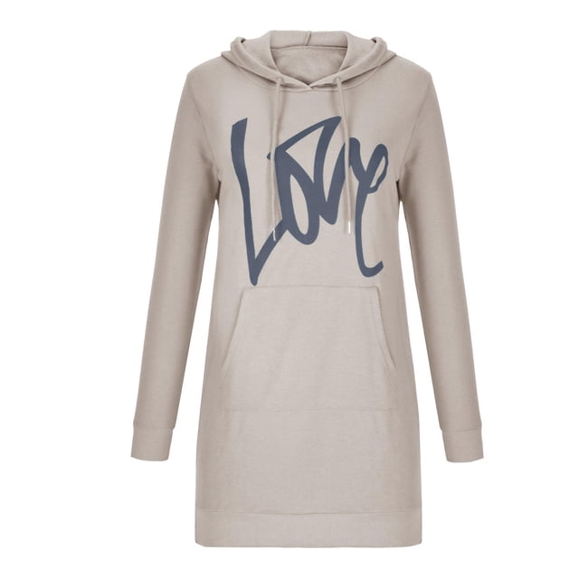 Vestido de suéter de longitud media con capucha y cuello en V con estampado de tendencia de moda para mujer Fridja yut6785