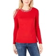 thumbnail image 1 of I.N.C Womens Embellished Pullover Sweater, Red, Medium, 1 of 1