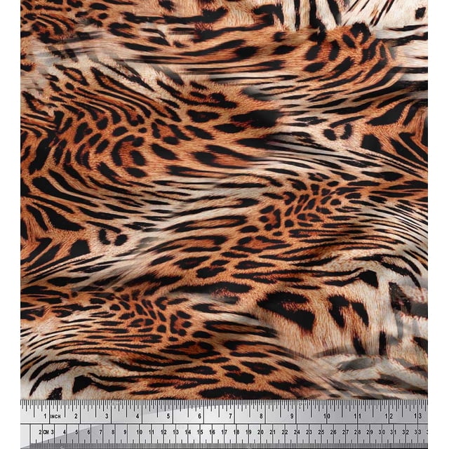Soimoi Polyester Crepe Fabric Leopard & Tiger Animal Skin Print Sewing Fabric Yard 42 Inch Wide