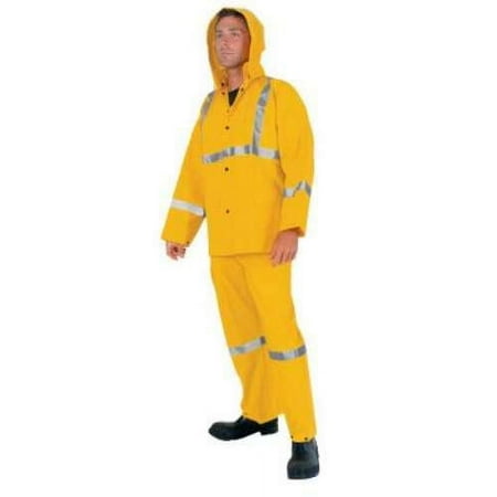 MCR Safety Three-Piece Rain Suit, Jacket/Hood/Overalls, 0.35 mm PVC/Poly, Yellow, 4X-Large - 1 EA (611-2403RX4)