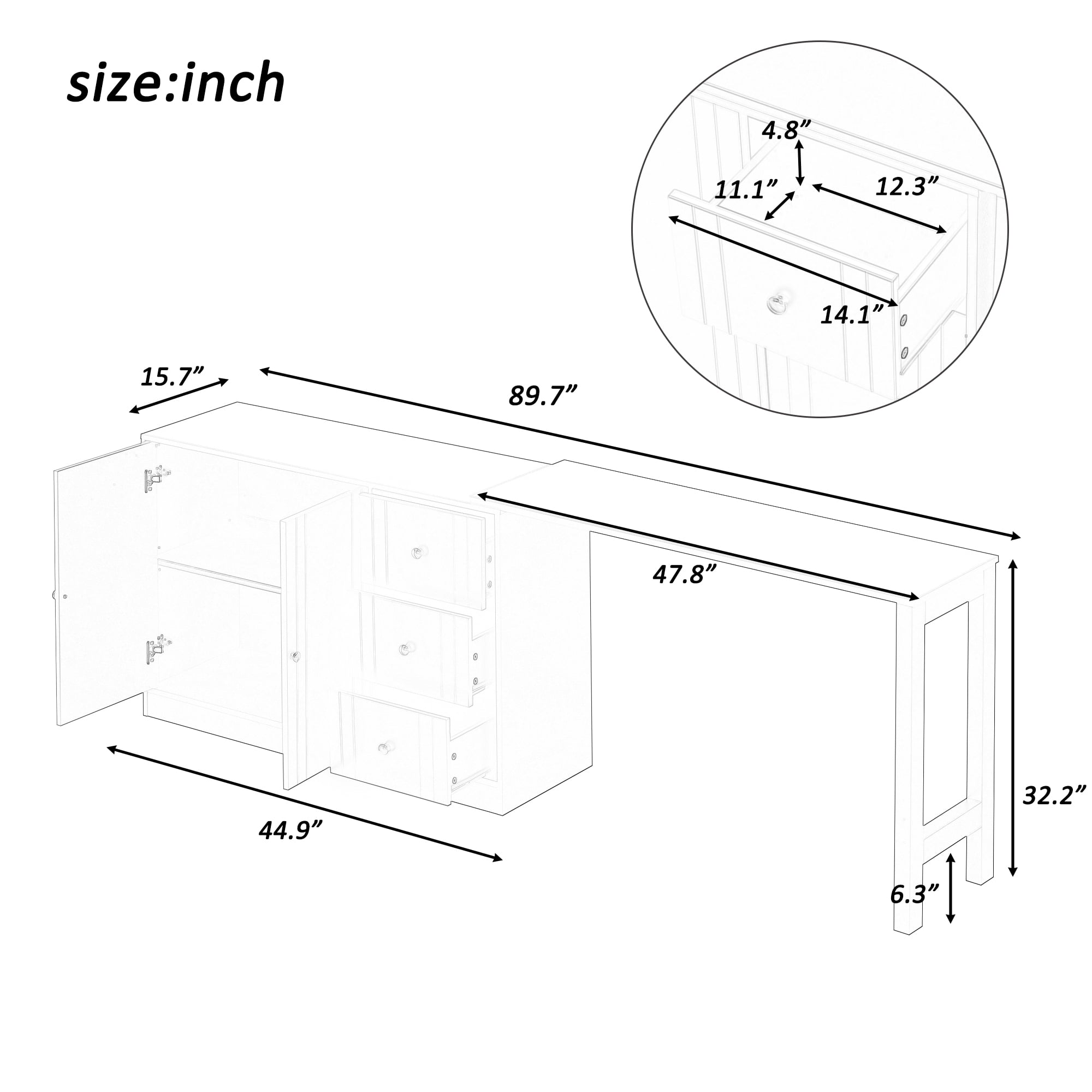Aukfa Space-Saving Sideboard with 47" Extendable Dining Table,Buffet Cabinet for Kitchen Dining Living Room,Blue