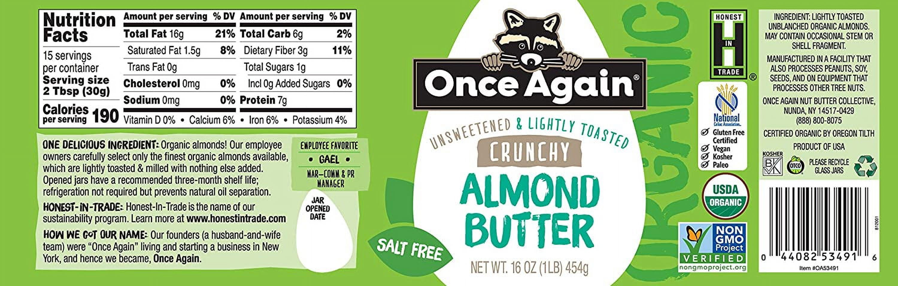 Once Again - Organic Crunchy Almond Butter Unsweetened & Lightly Toasted - 16 oz.