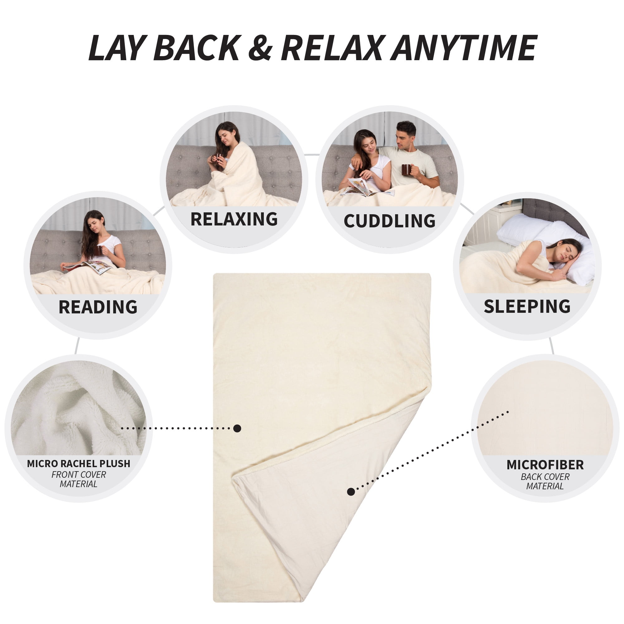 Sleep Therapy 2Pc Weighted Blanket and Cover, 15lbs, 48 x 72, Cream