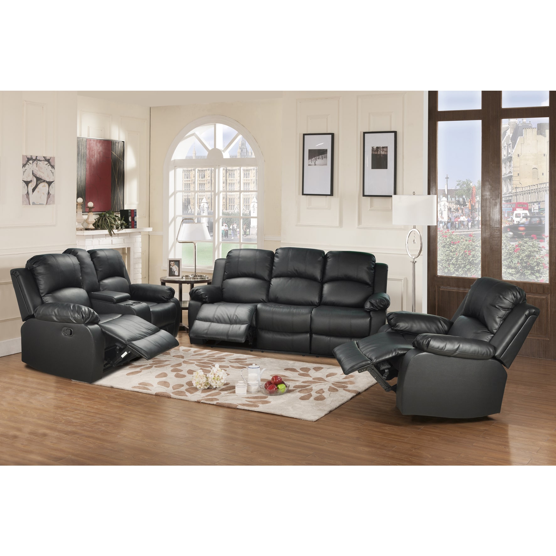 Lifestyle Furniture LGS2890B Utica Reclining Sofa Set- Black - 40 x 82 ...