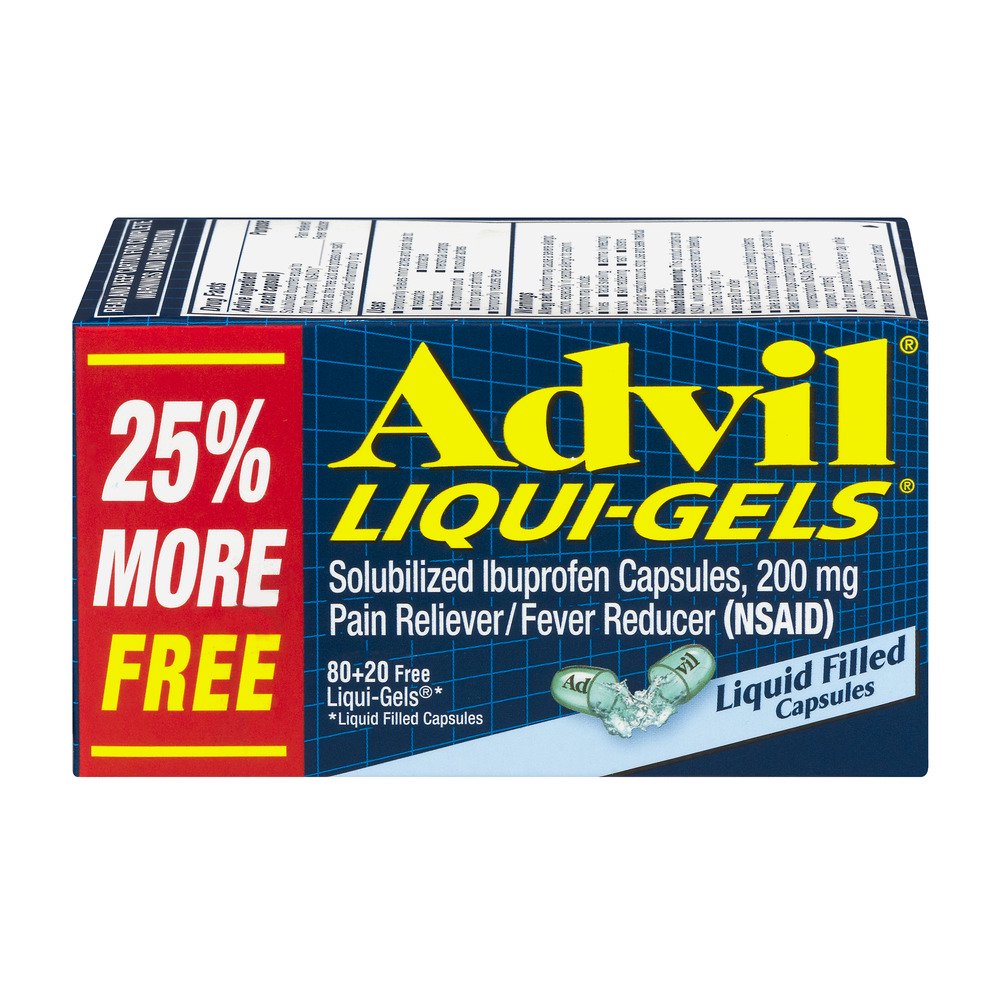 Advil LiquiGels Solubilized Ibuprofen Capsules, 100 Count Walmart
