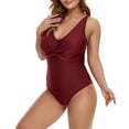 thumbnail image 3 of EQWLJWE Women's One Piece Swimsuits Front Twist Swimwear V Neck Shirred Bathing Suit Monokini Tummy Control, 3 of 3