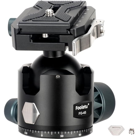 Fooletu 45mm Ball Head Aluminum Tripod Head 360° Rotating Panoramic Ballhead Compatible with Picatinny and Arca-Swiss for Hunting Shooting Tripod DSLR Camera Max Load up to 44lb