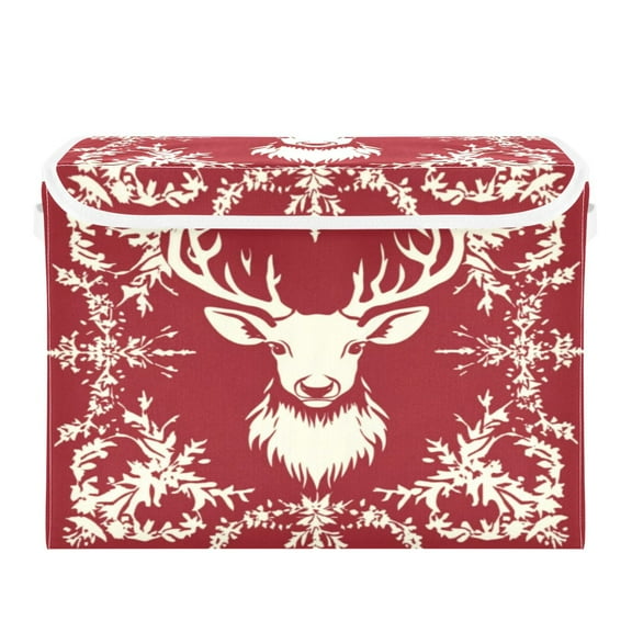 Storage Box With Lid 16.5x12.6x11.8In Foldable Stacked Household Storage Box Christmas Style Deer