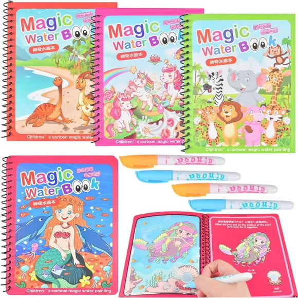 4 Pieces Magic Water Drawing Book with Pen, Water Coloring Book, Magic Water Book, Drawing Education