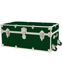 Rhino Trunk & Case Large Leather Embossed Vinyl Trunk With Removable Wheels, Summer Camp Footlocker, College Dorm Storage Chest, Sportsman Trunks - Seats 1000  lbs. On Top 32"x18"x14" (Forest Green)